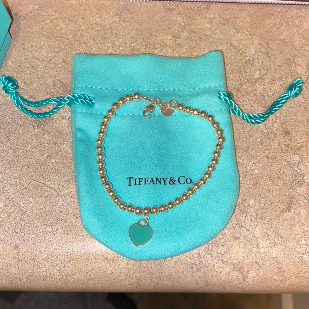 Tiffany & Co Mini heart blue enamel bead bracelet